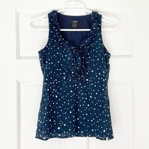 ANN TAYLOR top size 00P petite navy blue white sleeveless ruffles shirt